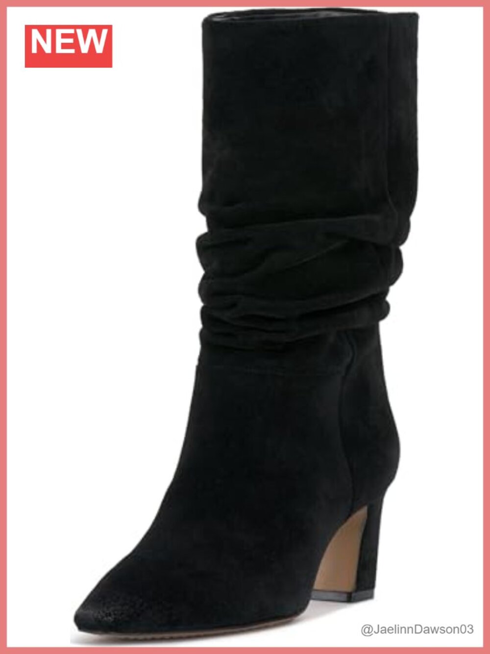 Women's Suede Ankle Bootie Pull-On Block Heel Pointed Toe 14.2 Calf